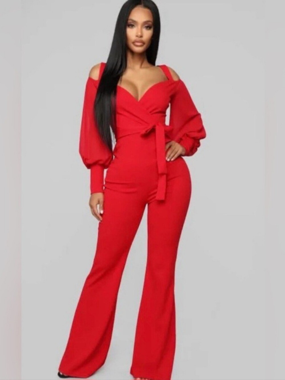 ❤️Fashion Nova❤️ ❤️Red Off-Shoulder Tie-Waist Jumpsuit❤️